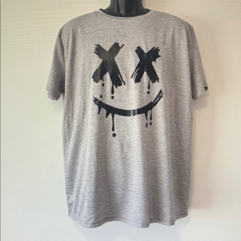 Gray Graphic Tee with Black Print